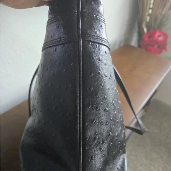 Kate Spade Ostrich Leather Travel Tote Handbag Women Black Pebbled Bow Large - Picture 8 of 16